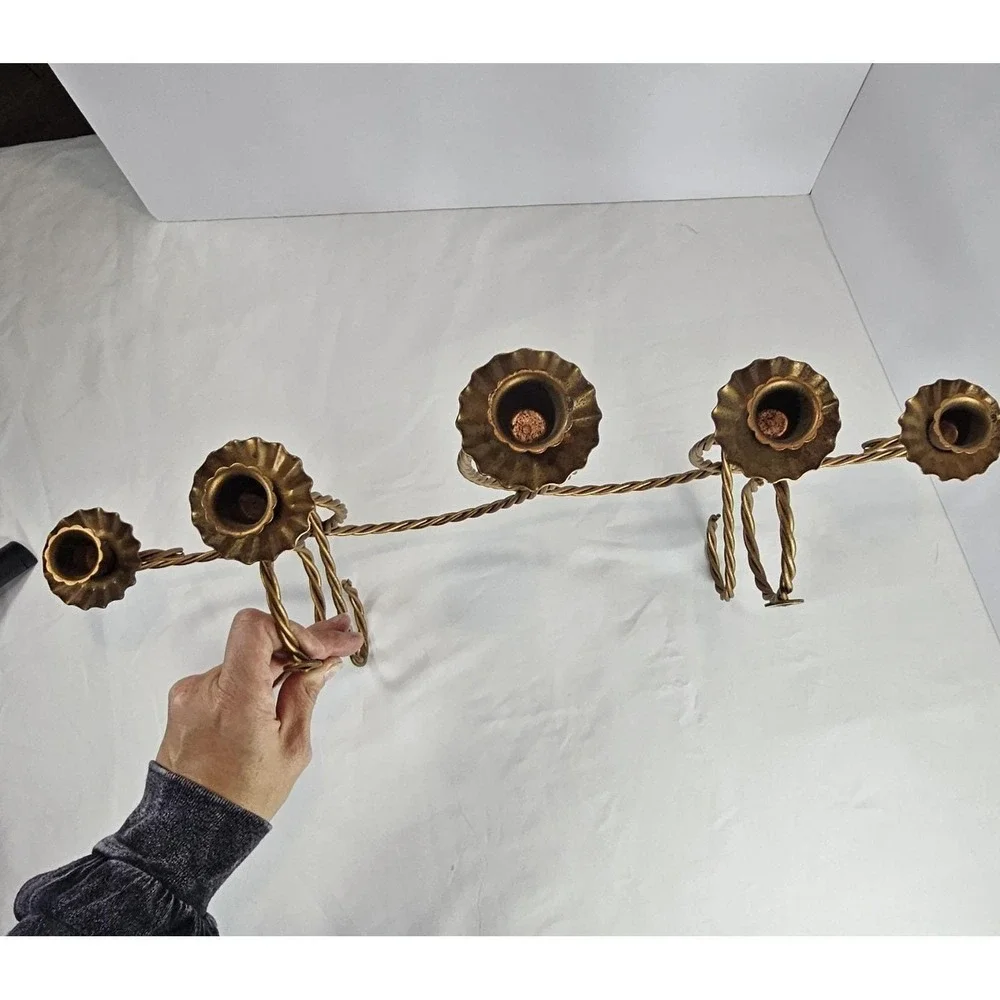 Braided Rope Wall mounted candelabra, Vintage Home‎ Decor, gold medal. HomCo.